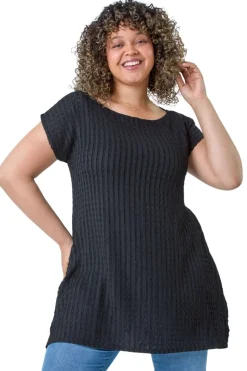 Roman Black Curve Textured Short Sleeve T-Shirt