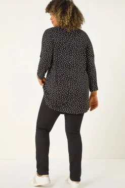 Roman Black Curve V-Neck Spot Print Tunic