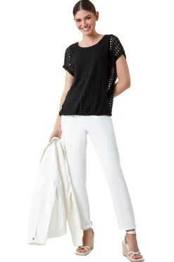 Roman Black Cut Out Detail Stretch Top