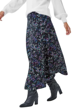 Roman Black Ditsy Floral Stretch Elastic Waist Midi Skirt