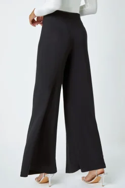 Roman Black Elastic Waist Wide Leg Stretch Trousers