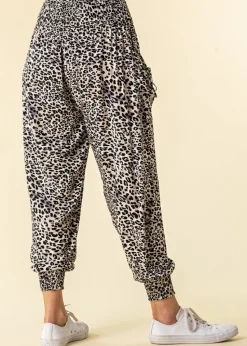 Roman Black Elastic Waist Animal Hareem Lounge Pants