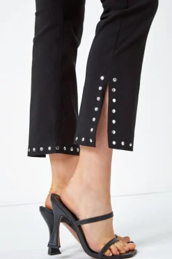 Roman Black Elastic Waist Stud Detail Cropped Trouser