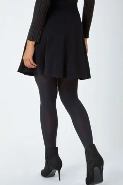 Roman Black Elastic Waist Stretch A Line Skater Skirt
