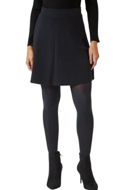 Roman Black Elastic Waist Stretch A Line Skater Skirt