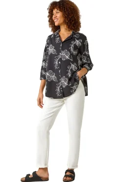 Roman Black Embroidered Floral Cotton Shirt