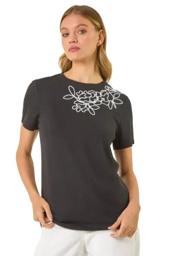 Roman Black Embroidered Stretch T-Shirt