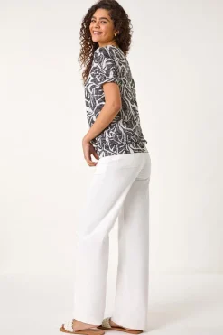 Roman Black Floral Burnout Print Blouson Top