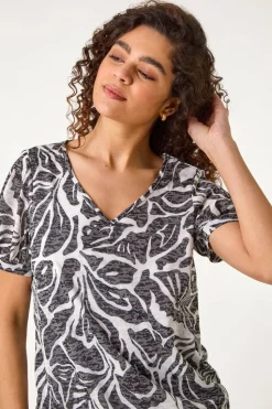 Roman Black Floral Burnout Print Blouson Top