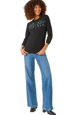 Roman Black Floral Embroidered Jumper