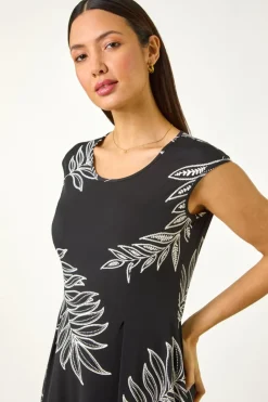 Roman Black Floral Hanky Hem Maxi Dress