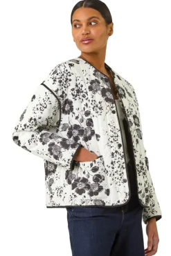 Roman Black Floral Print Cotton Jacket