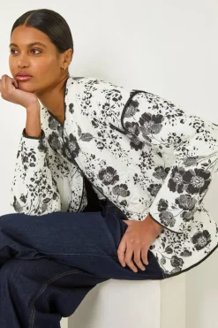 Roman Black Floral Print Cotton Jacket
