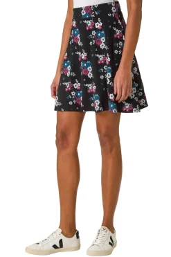 Roman Black Floral Print Skater Stretch Skirt