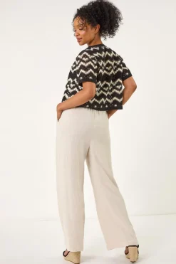 Roman Black Petite Chevron Open Crochet Cardigan