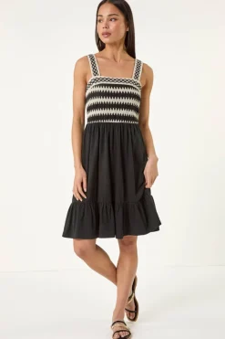 Roman Black Petite Crochet Bodice Strap Dress