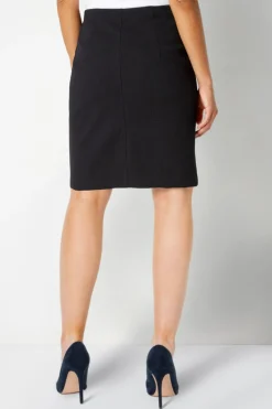 Roman Black Short Textured Elastic Waist Jersey Skirt