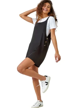 Roman Black Shoulder Tie Cotton Playsuit