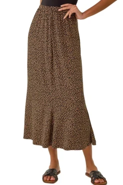 Roman Black Spot Print Midi Skirt