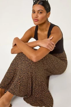 Roman Black Spot Print Midi Skirt