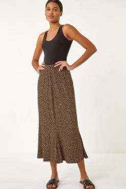 Roman Black Spot Print Midi Skirt