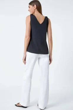 Roman Black Tie Detail Strap V-Neck Cami Top