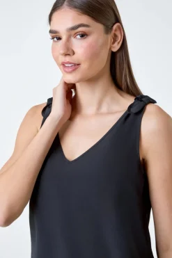 Roman Black Tie Detail Strap V-Neck Cami Top