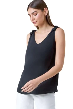 Roman Black Tie Detail Strap V-Neck Cami Top