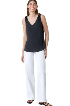 Roman Black Tie Detail Strap V-Neck Cami Top