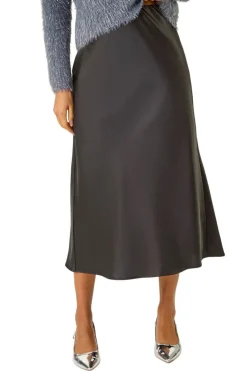 Roman Black Woven Satin Skirt