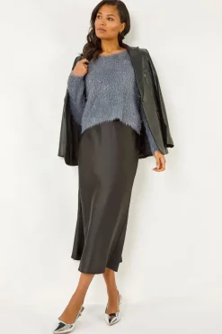 Roman Black Woven Satin Skirt