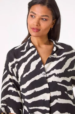 Roman Black Zebra Print Shirt Dress