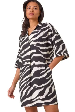 Roman Black Zebra Print Shirt Dress
