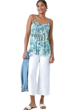 Roman Blue Aztec Print Pleat Front Cami Top