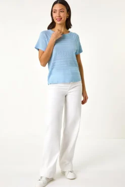Roman Blue Crochet Knit Top