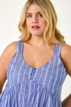 Roman Blue Curve Stripe Woven Button Vest