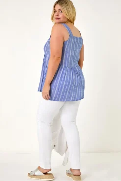Roman Blue Curve Stripe Woven Button Vest