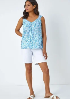 Roman Blue Ditsy Print Pleat Front Cami Top