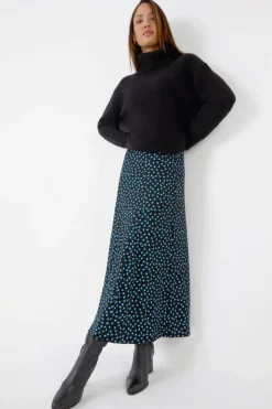 Roman Blue Floral Print Midi Stretch Skirt