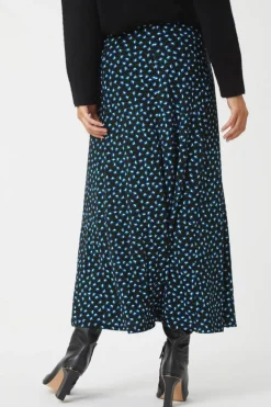 Roman Blue Floral Print Midi Stretch Skirt