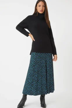 Roman Blue Floral Print Midi Stretch Skirt