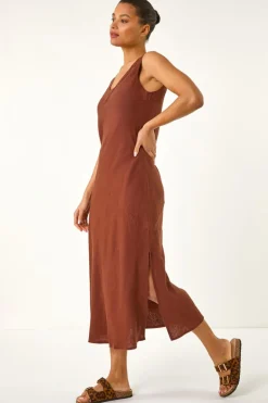 Roman Chocolate Bias Linen Mix Midi Dress