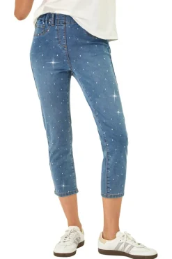 Roman Denim Embellished Cropped Stretch Jeggings