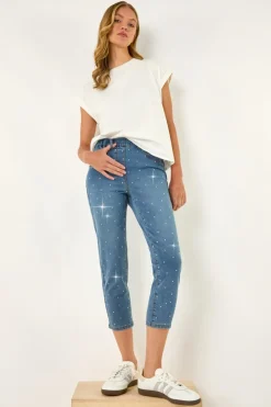 Roman Denim Embellished Cropped Stretch Jeggings