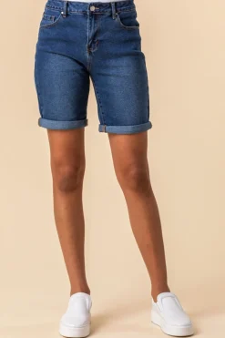 Roman Denim Turned Hem Denim Stretch Shorts