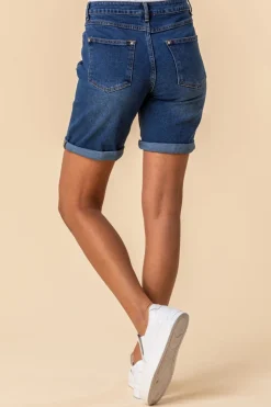 Roman Denim Turned Hem Denim Stretch Shorts