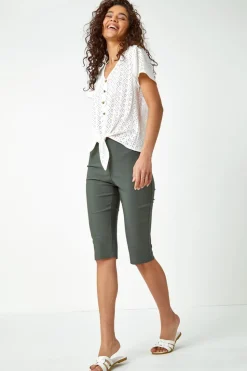 Roman Forest Elastic Waist Knee Length Stretch Shorts