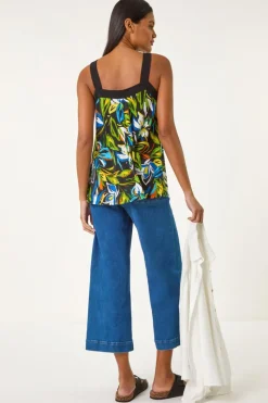 Roman Green Floral Print Cami Stretch Top