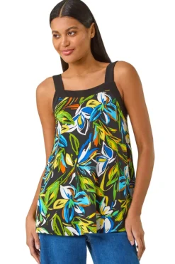 Roman Green Floral Print Cami Stretch Top