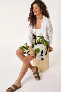 Roman Green Leaf Print Short Skirt